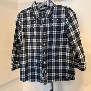 VS Pink Black/White Plaid 3/4 Length Shirt with Rhinestone Studs - Small